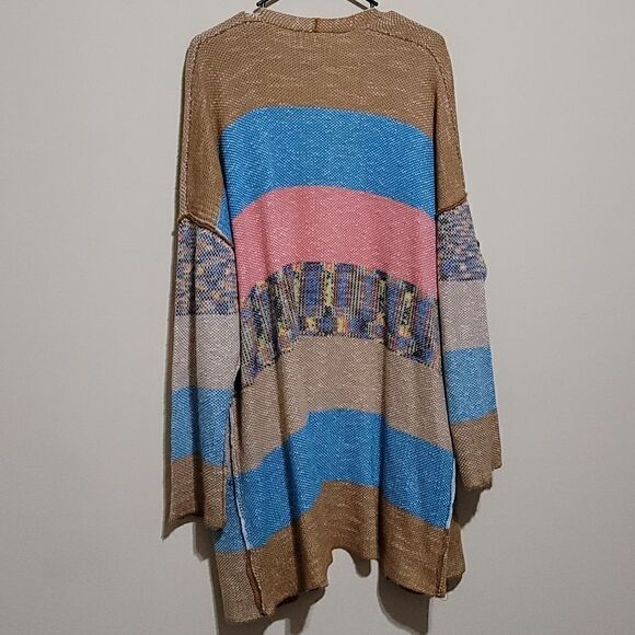Love and Harmony Blue Brown Multicolored Cardigan Open Front Sweater Sz M/L - Picture 9 of 9